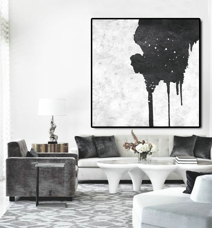 Large Abstract Art Handmade Painting,Oversized Minimal Black And White Painting - Extra Large Artwork
